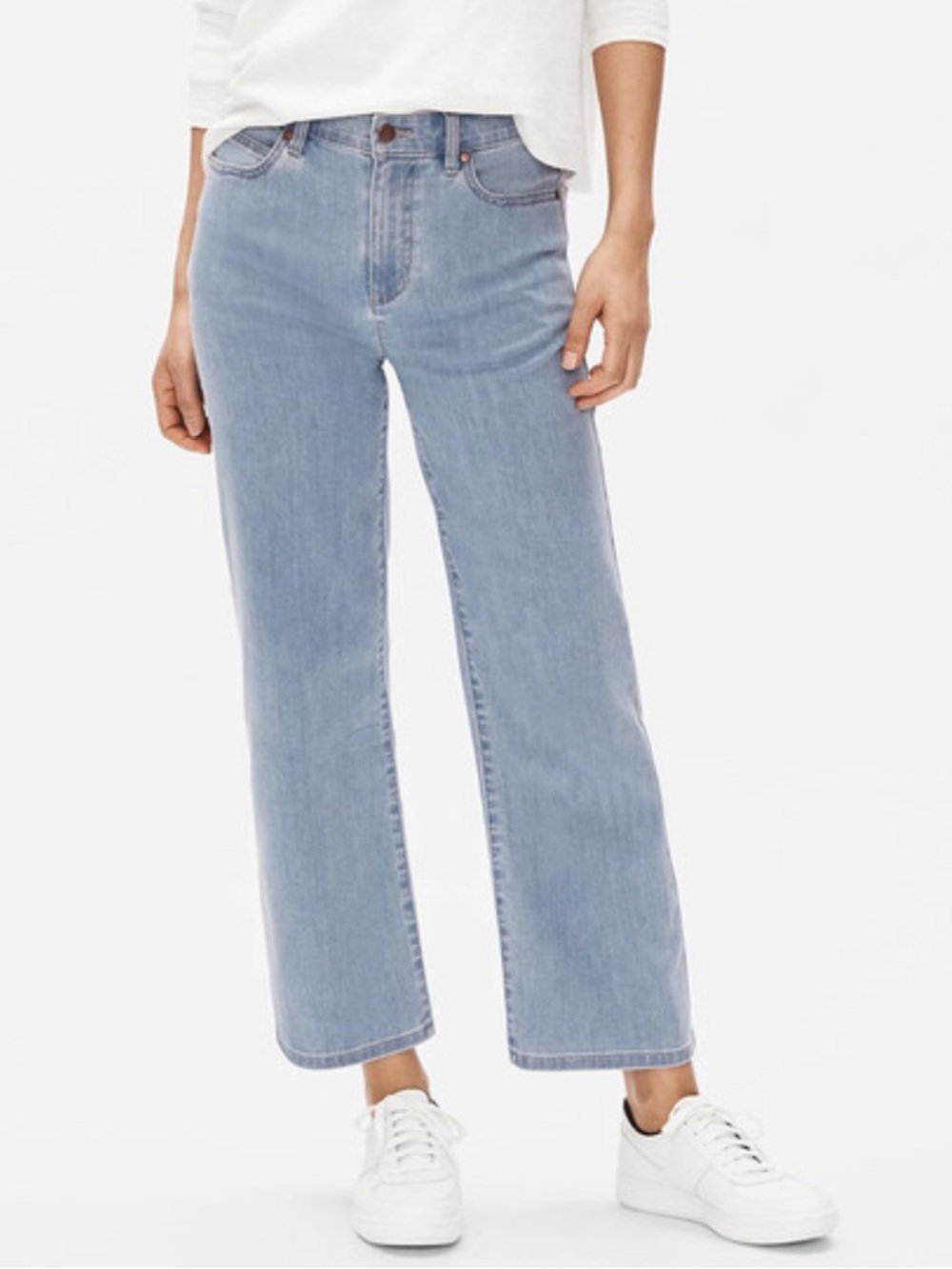 Eileen Fisher organic cotton stretch wide leg high rise jeans cropped ankle 8